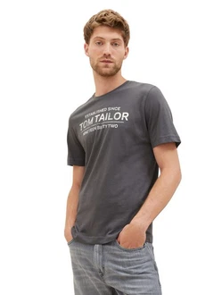 TOM TAILOR T-Shirt mit Frontprint Beige/Dunkelgrau/Grau