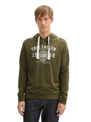TOM TAILOR Hoodie Sweatshirt mit Logo Print Dunkelgrün/Khaki