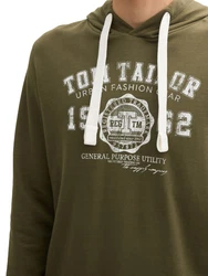 TOM TAILOR Hoodie Sweatshirt mit Logo Print Dunkelgrün/Khaki