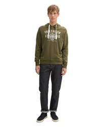 TOM TAILOR Hoodie Sweatshirt mit Logo Print Dunkelgrün/Khaki