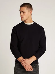 Rundhalspullover CASUAL TEXTURE SWEATER Logostickerei, Rundhals