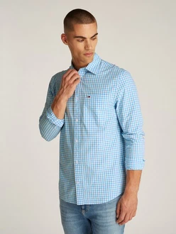 Tommy Jeans Karohemd TJM POPLIN CHECK SHIRT Hellblau/Blau