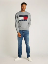 Tommy Jeans Sweatshirt TJM MELANGE FLAG CREW Hellblau/Grau
