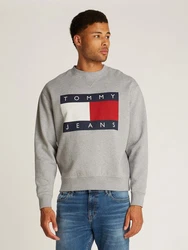 Tommy Jeans Sweatshirt TJM MELANGE FLAG CREW Hellblau/Grau