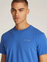 Tommy Jeans T-Shirt TJM SLIM LINEAR CHEST SS TEE EXT mit Logodruck Blau/Hellblau