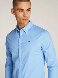 Tommy Jeans Herren Original Stretch Langarm Slim Fit Freizeithemd Hellblau/Blau