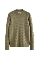 Next Rundhalspullover Regular Fit Strickpullover Dunkelgrün/Khaki/Grün