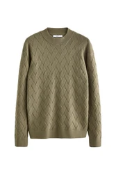 Next Rundhalspullover Regular Fit Strickpullover Dunkelgrün/Khaki/Grün