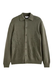 Strickjacke Regular Fit Hemdjacke mit Stickerei und Blumen (1-tlg)