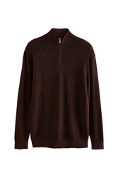 Next Strickpullover Regular Fit Signature Strukturierter Troyer Dunkelbraun/Dunkelrot/Braun/Bordeaux