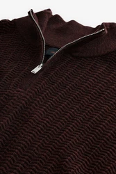 Next Strickpullover Regular Fit Signature Strukturierter Troyer Dunkelbraun/Dunkelrot/Braun/Bordeaux