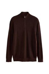 Strickpullover Regular Fit Signature Strukturierter Troyer Merino (1-tlg)