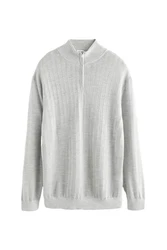 Next Strickpullover Regular Fit Signature Strukturierter Troyer Grau/Hellgrau