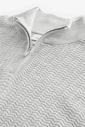 Next Strickpullover Regular Fit Signature Strukturierter Troyer Grau/Hellgrau