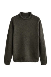 Next Strickpullover mit Tulpenkragen im Regular Fit (1-tlg) Dunkelgrün/Khaki