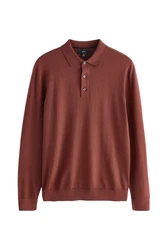 Next Langarm-Poloshirt Slim Fit Braun/Rot/Orange/Dunkelrot