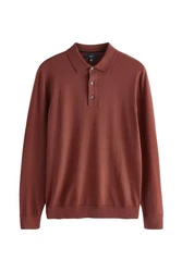 Next Langarm-Poloshirt Slim Fit Braun/Rot/Orange/Dunkelrot