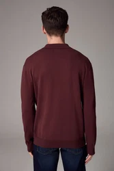 Next Langarm-Poloshirt Slim Fit Dunkelrot/Rot/Bordeaux/Braun
