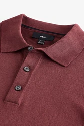 Next Langarm-Poloshirt Slim Fit Dunkelrot/Rot/Bordeaux/Braun