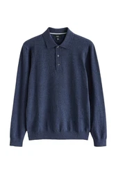 Next Langarm-Poloshirt Slim Fit Dunkelblau/Blau