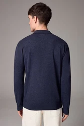 Next Langarm-Poloshirt Slim Fit Dunkelblau/Blau