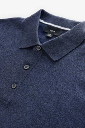 Next Langarm-Poloshirt Slim Fit Dunkelblau/Blau
