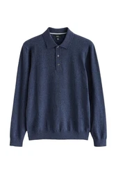 Next Langarm-Poloshirt Slim Fit Dunkelblau/Blau