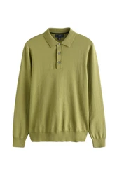 Next Langarm-Poloshirt Slim Fit Grün/Dunkelgrün/Hellgrün/Gelb/Khaki