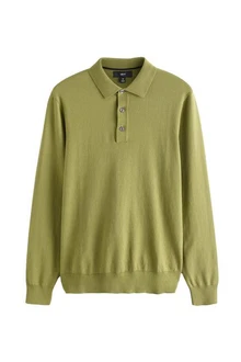 Next Langarm-Poloshirt Slim Fit Grün/Dunkelgrün/Hellgrün/Gelb/Khaki