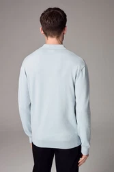 Next Langarm-Poloshirt Slim Fit Hellblau/Blau