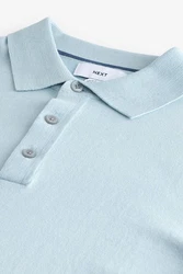 Next Langarm-Poloshirt Slim Fit Hellblau/Blau