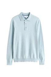 Next Langarm-Poloshirt Slim Fit Hellblau/Blau
