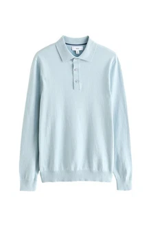 Next Langarm-Poloshirt Slim Fit Hellblau/Blau