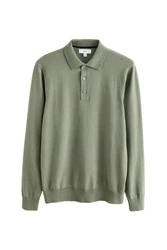 Next Langarm-Poloshirt Slim Fit Dunkelgrün/Grün/Hellgrün/Khaki