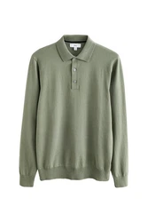 Next Langarm-Poloshirt Slim Fit Dunkelgrün/Grün/Hellgrün/Khaki