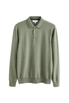 Next Langarm-Poloshirt Slim Fit Dunkelgrün/Grün/Hellgrün/Khaki