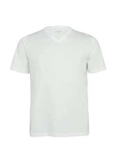 s.Oliver T-Shirt mit V-Ausschnitt und Logo-Print Artwork Grau/Weiß/Hellgrau