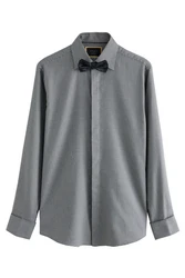 Next Langarmhemd Slim Fit Hemd und Krawatte Set Grau/Dunkelgrau