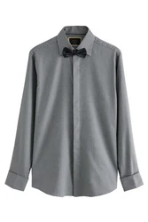 Next Langarmhemd Slim Fit Hemd und Krawatte Set Grau/Dunkelgrau
