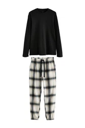 Next Pyjama Strukturierter Schlafanzug mit langem Arm Schwarz/Creme/Grün/Gelb/Braun