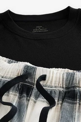Next Pyjama Strukturierter Schlafanzug mit langem Arm Schwarz/Creme/Grün/Gelb/Braun