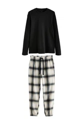 Next Pyjama Strukturierter Schlafanzug mit langem Arm Schwarz/Creme/Grün/Gelb/Braun