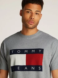 Tommy Jeans T-Shirt TJM RLX MELANGE BIG FLAG TEE Grau/Hellblau/Dunkelgrün