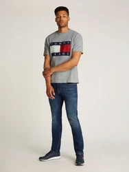 Tommy Jeans T-Shirt TJM RLX MELANGE BIG FLAG TEE Grau/Hellblau/Dunkelgrün
