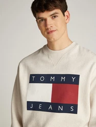 Tommy Jeans Sweatshirt TJM MELANGE FLAG CREW Hellblau/Khaki/Weiß/Grün