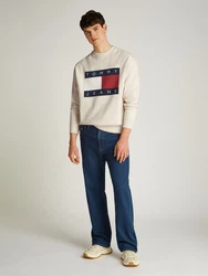 Tommy Jeans Sweatshirt TJM MELANGE FLAG CREW Hellblau/Khaki/Weiß/Grün