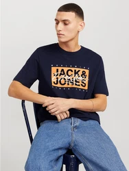 JACK & JONES T-Shirt 'JJColton' nachtblau/orange/weiß
