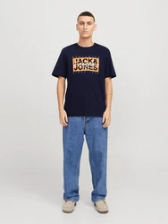JACK & JONES T-Shirt 'JJColton' nachtblau/orange/weiß