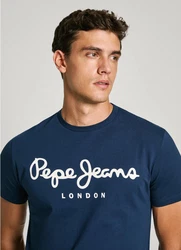 Pepe Jeans T-Shirt mit Markenprint marine/wei