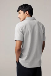 Next Poloshirt Strukturiertes Jerseyhemd Slim Fit Grau/Weiß/Silber/Hellgrau